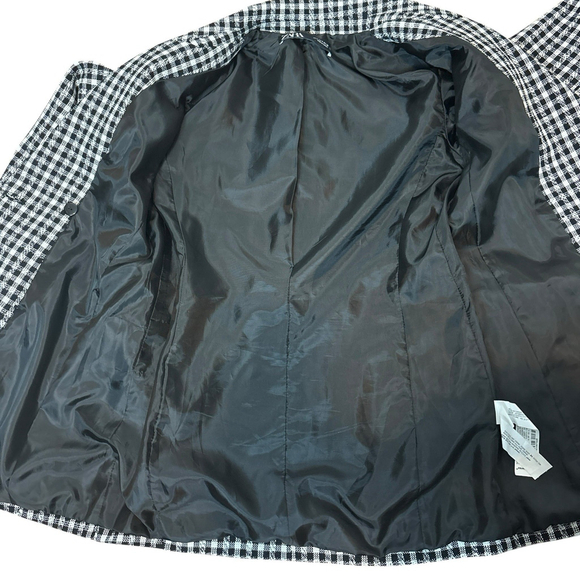 ZARA Black White Gingham Double Breasted Blazer Small Structured Cotton Jacket - Picture 8 of 10